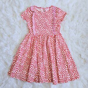 NWT Mini Boden Girls Red Heart Print Dress Size 11–12Y Short Sleeve Fit Flare